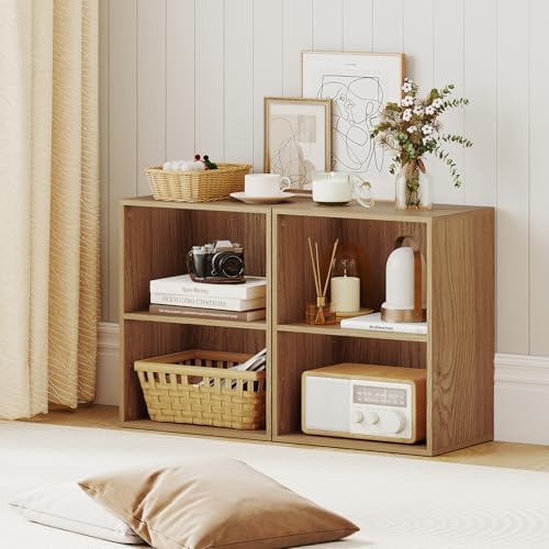 Tangkula 2-Cube Bookcase, Floor Standing Open Bookshelf, 5-Position Adjustable Shelf, Modern Display Shelf, Anti-Topplin