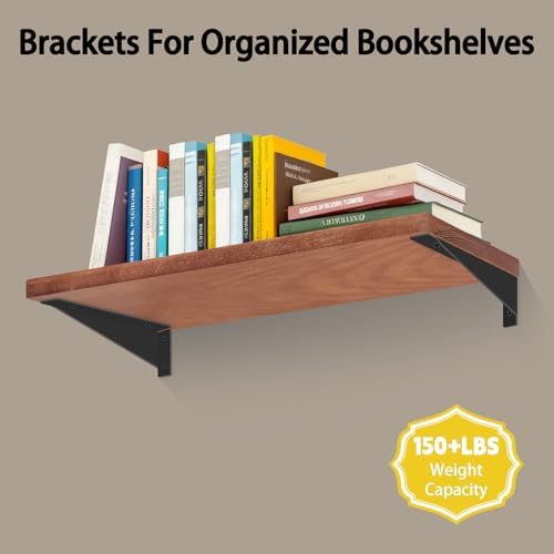 BRATA 12 Inch Shelf Brackets, Black, 4 Pack, Metal Shelving Brackets