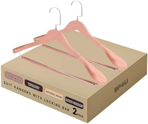 Wide Shoulder Wooden Hangers with Locking Bar, Cedar Wood, 2-Pack