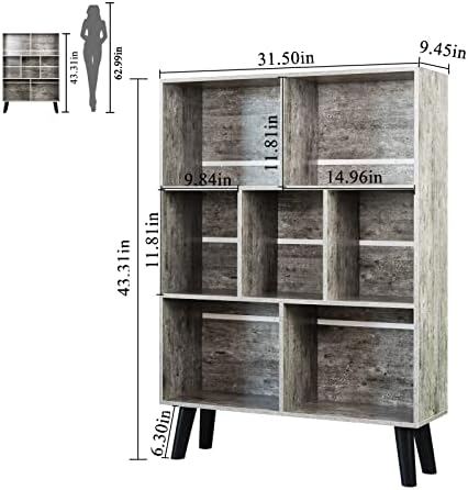 LEYAOYAO Cube Bookshelf, Mid-Century Modern Book Shelf with Legs,Dirty Grey