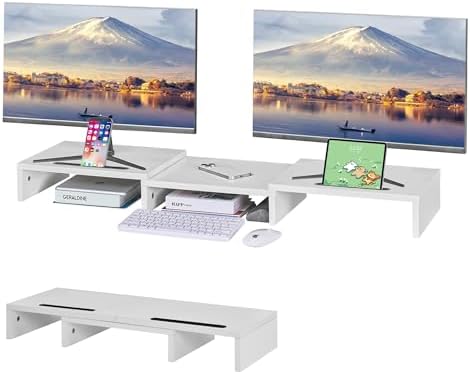 VECELO Desktop Monitor Stand, 3-Section Structure, Width 39.4 - 31.5 inches (100 - 80 cm), Tablet Rest Slot, Adjustable,