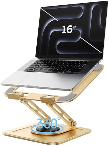 LOXP Adjustable Laptop Stand, Computer Stand with 360 Rotating Base, Ergonomic Laptop Riser Mount for Desk Foldable Prot