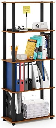 Furinno Turn-N-Tube 5-Tier Multipurpose Shelf / Display Rack / Storage Shelf / Bookshelf, Square Tubes, Light Cherry/Bla