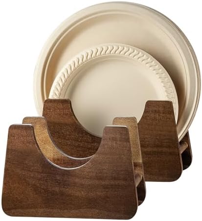 Paper Plate Holders Acacia Wood for 7-10 inch Disposable Plate,2PCS