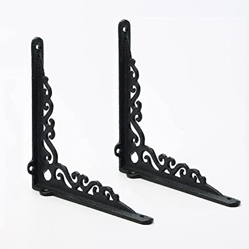 Sungmor Cast Iron Shelf Brackets - 90° Right Angle 2PC Black & 7.3 Inch