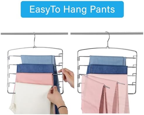 Pants Hangers 6 Pack 5 Layers Multi Functional Pants Rack Swing Arm Space Saver Hanger for Trousers Jeans Towels Scarf （Grey）