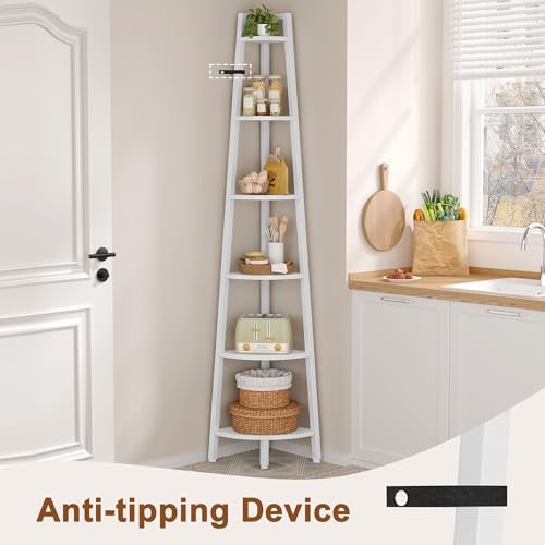 Hoctieon Corner Shelf, 6-Tier Corner Bookshelf, Rustic Ladder Shelf, Industrial Display Stand for Living Room, Kitchen, 