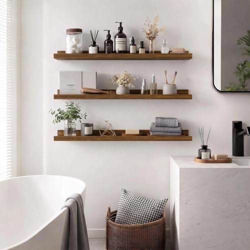 36inch Long Floating Shelves for Wall Decor, 5-Set Shelves with Lip, Brown