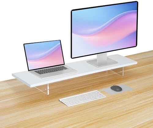 Wood Monitor Stand Riser with Acrylic Legs, Computer Screen Stand Desk Organizer, 31.5 x 7.9 x 3.1 inch, Hold up to 66 l