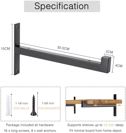 OVOV 4 Pack Heavy Duty Shelf Brackets 12 Inch Metal Shelf Supports Black