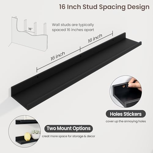 Axeman 40 Inch Floating Shelves, Black Picture Ledge Shelf Set of 3
