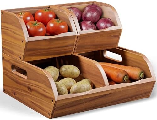Acacia Pantry Storage Bins, Stackable Potato and Onion Organizer