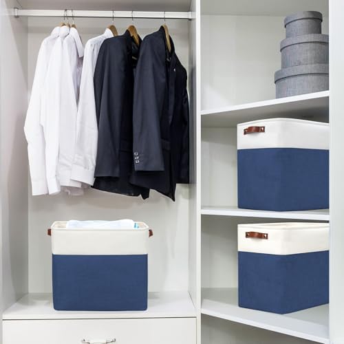 Bagnizer Large Fabric Storage Baskets | 50L Storage Bins, Decorative Linen Closet Baskets with Handles for Organizing, S