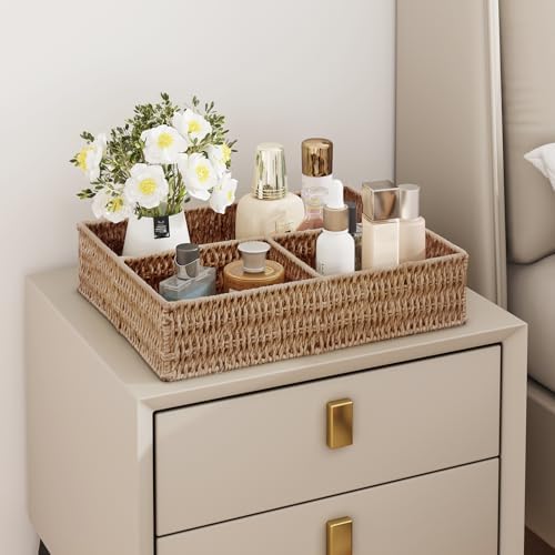 Vagusicc Wicker Divided Storage Basket, Wicker Baskets, Basket for Shelves Drawer Organizing, 3 Section Rectangular Wove