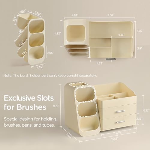 HBlife Makeup Organizer with Brush Holder for Vanity, Large Plastic Bathroom Countertop Organizer Skin Care Storage, Eas