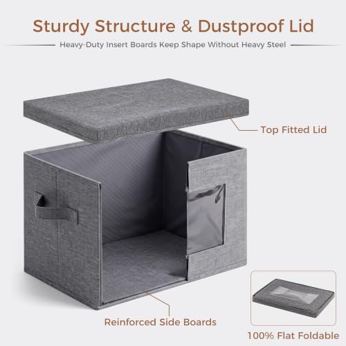 4-Pack Large Storage Bins with Lids & Clear Window, Foldable Fabric Closet Organizer Boxes, Stackable Cube Baskets with 