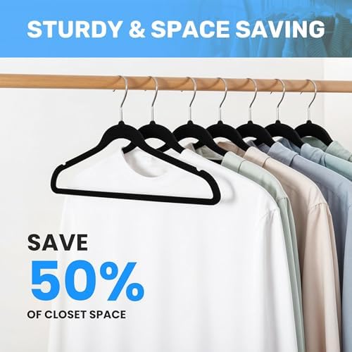 Simple Deluxe 30 Pack Velvet Hangers, 360° Swivel Hooks, Heavy Duty Non-Slip Clothes Hangers with Shoulder Notches, Black