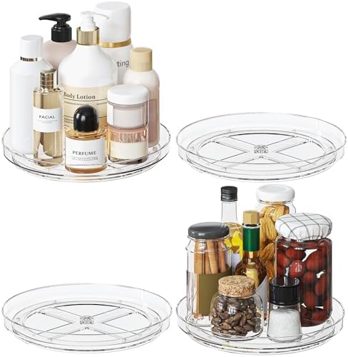 4 Pack 9 Inch Clear Lazy Susan Turntable Organizer, Non-Skid Rotating Tray for Cabinet, Kitchen Pantry Organization and 