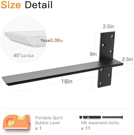 LEOPO 3/8" Thick Free Hanging T Shelf Bracket(2-Pack), 18" L x 2.5" W
