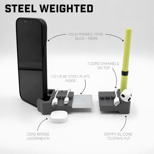 DeskBrick 2PK Silicone + Steel-Weighted Cord Holders for Desks. Weighted Cord Organizers & Cable Management for Desktops