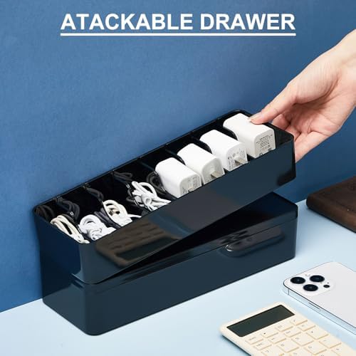 Tatuo Cord Organizer Box with Lid, Black, 4 Pack