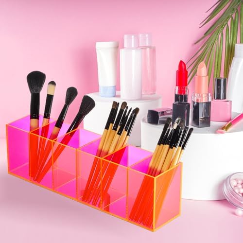 Jetec 6 Compartments Acrylic Pen Holder, Pencil Makeup Brush Holder, Pink