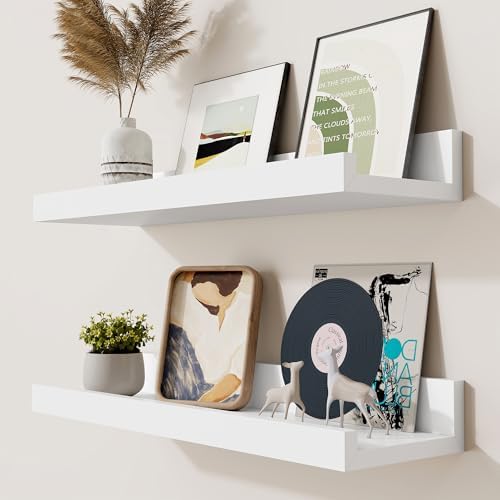 Heimlove Picture Ledge Shelf, Small Floating Shelves Set of 2, 16 Inches Picture Shelf for Wall with Ledge, Kids Bookshe