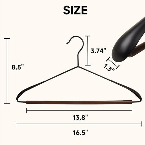 Wide Shoulder Wire Hangers with Wood Pants Bar, Black, 12-Pack