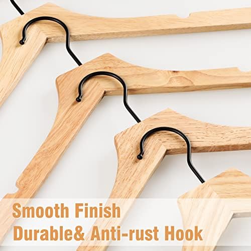 TOPIA HANGER Wooden Hangers 20 Pack, Rubber Wood Clothes Hangers with Rotatable Black Hook and Smooth Cut Nothces, Space
