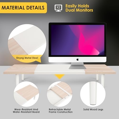 Across-Star Dual-Monitor-Stand-Riser-For-Desk Adjustable Length 32-40 Inch，Large Desktop Computer Monitor Riser For 2 Sc