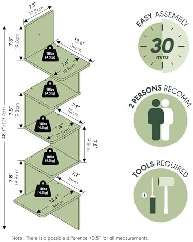Furinno Rossi 5-Tier Corner Floating Shelves for Wall, Amber Pine