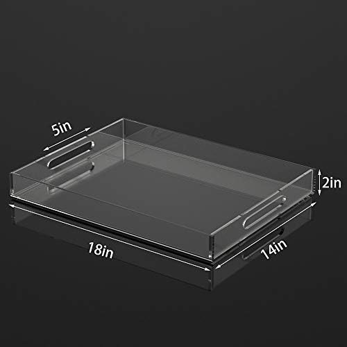 NIUBEE Acrylic Serving Tray 14x18 Inches -Spill Proof- Clear Decorative Tray Organiser for Ottoman Coffee Table Countert