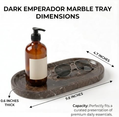 YKAJO Dark Emperador Oval Marble Tray, 9.8x4.7 Vanity Perfume Organizer