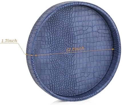 HofferRuffer Faux Leather Round Serving Tray, Vegan Croco Leather Decorative Tray, Food Tray for Storage Drinks, Snack &