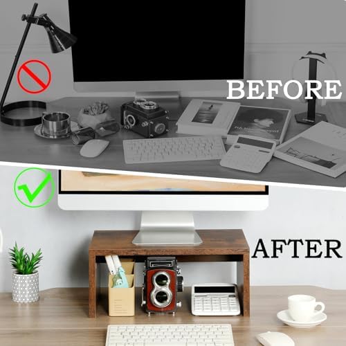 TEAMIX 6.7 inch Tall Monitor Stand Riser, Wood Shelf Riser, Desk Organizer