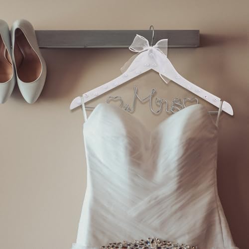 Honeydak Wood Bridal Hanger for Wedding Dress,White,Pearl