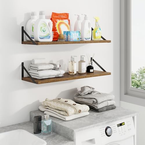 Axeman 30 Inch Floating Shelves, 10 Inch Deep Brown Wall Shelves Set of 2
