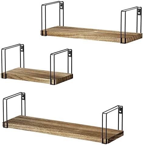 SRIWATANA Floating Shelves Set of 3, 17'' Wall Shelves, Carbonized Black