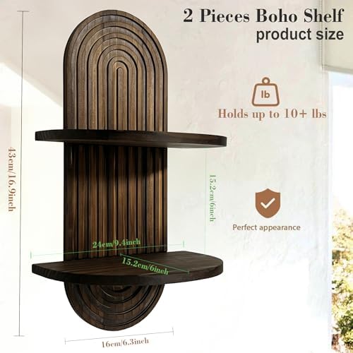 Boho Wall Shelf Set of 2, Floating Shelves for Bedroom Plants & Decor
