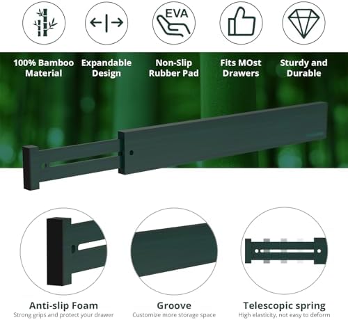 ANTOWIN Expandable Bamboo Drawer Dividers, Fits 17.6-21.6" Drawers