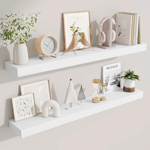 Fun Memories 40 Inch Floating Shelves, Long Wood Wall Shelf Set of 2 with Invisible Brackets, for Bathroom, Living Room,