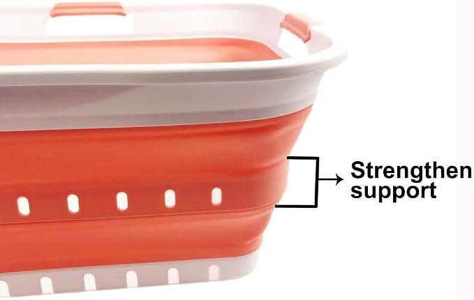SAMMART 42L (11 gallon) Collapsible Plastic Laundry Basket - Foldable Pop Up Storage Container/Organizer - Space Saving Hamper/Basket (1, White/Quartz Pink)
