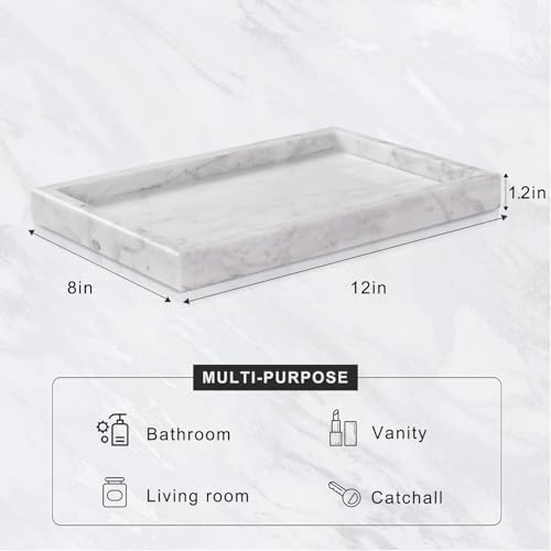 Marble Bathroom Tray for Countertop & Home Decor, Natural Decorative Marble Tray for Jewelry & Perfume Organizer, Luxury