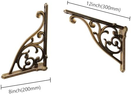 Heavy Duty Solid Stand,12 Inch 4 Pack Antique Brass,Right Angle Wall Panel Support Bracket,Decorative Shelf Bracket,Heav