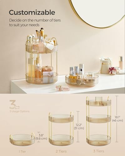 SONGMICS 3-Tier Makeup Organizer, Round Rotating, Customizable