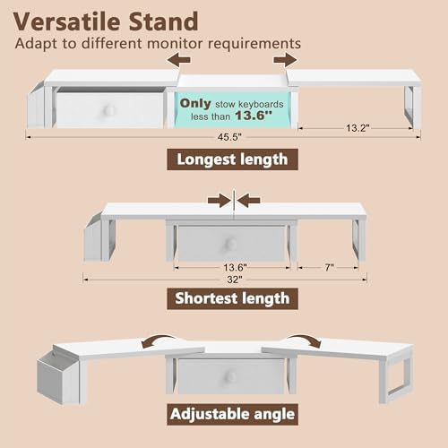 LAND·VOI Heavy Duty Dual Monitor Stand, Holds 2 Screens Up to 27 Inches, Adjustable Length and Angle Monitor Riser, Desk