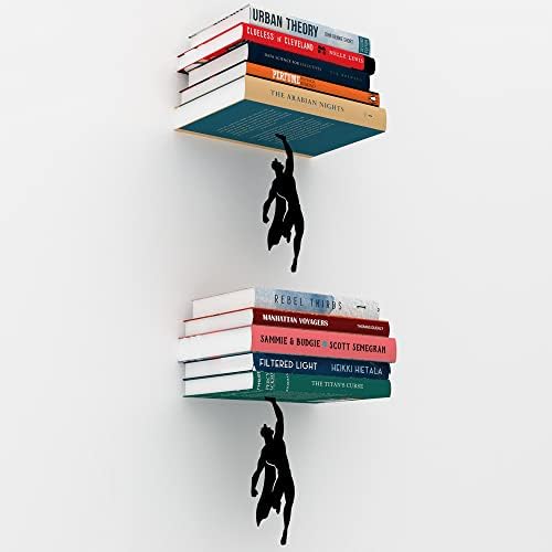 Floating Bookshelf - 2x Supershelf - Invisible Hanging Wall Shelf for Books