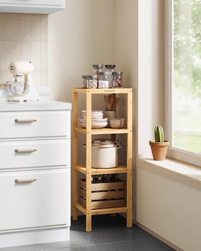 SONGMICS 4-Tier Bamboo Shelf, Freestanding Bathroom Storage Rack