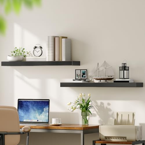 HOOBRO Floating Shelves for Wall, Wall Mounted Shelf Set of 2, 31.5" Hanging Shelf with Invisible Brackets, for Wall Dec