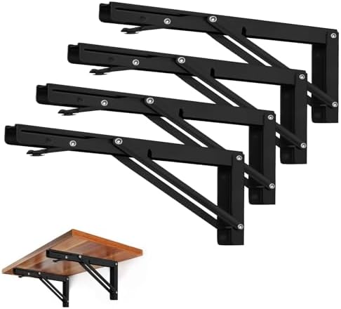 Storystore Folding Shelf Brackets, 16 Inch 4 Pcs Black Stainless Steel